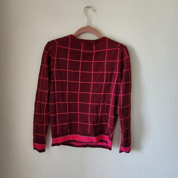 A NEW DAY Y2k vintage Burgundy Pink Checkered Cardigan Sz M 100% cotton preppy - Picture 4 of 8